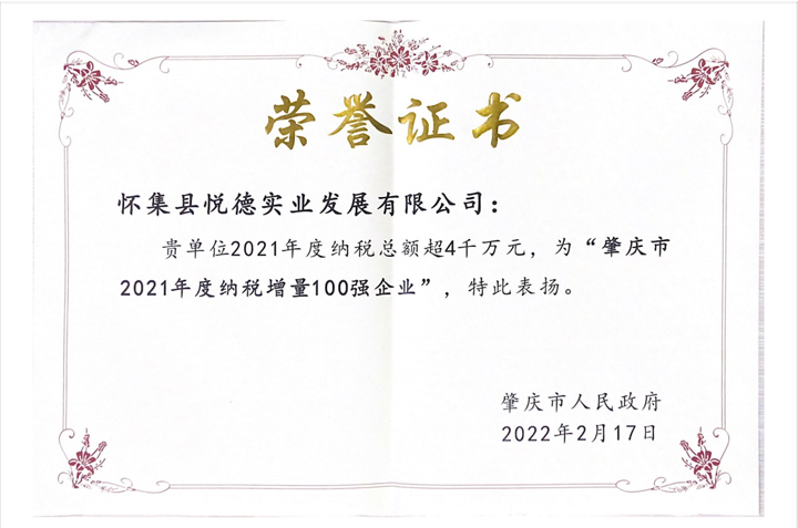 肇庆市2021年度纳税增量100强企业